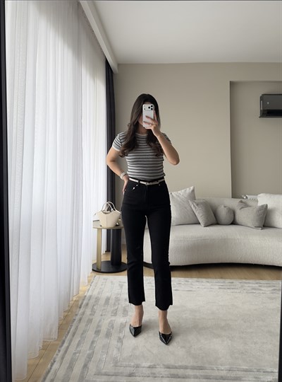 ZR MARKA BOYFİT KESİK PAÇA LİKRALI SİYAH JEAN