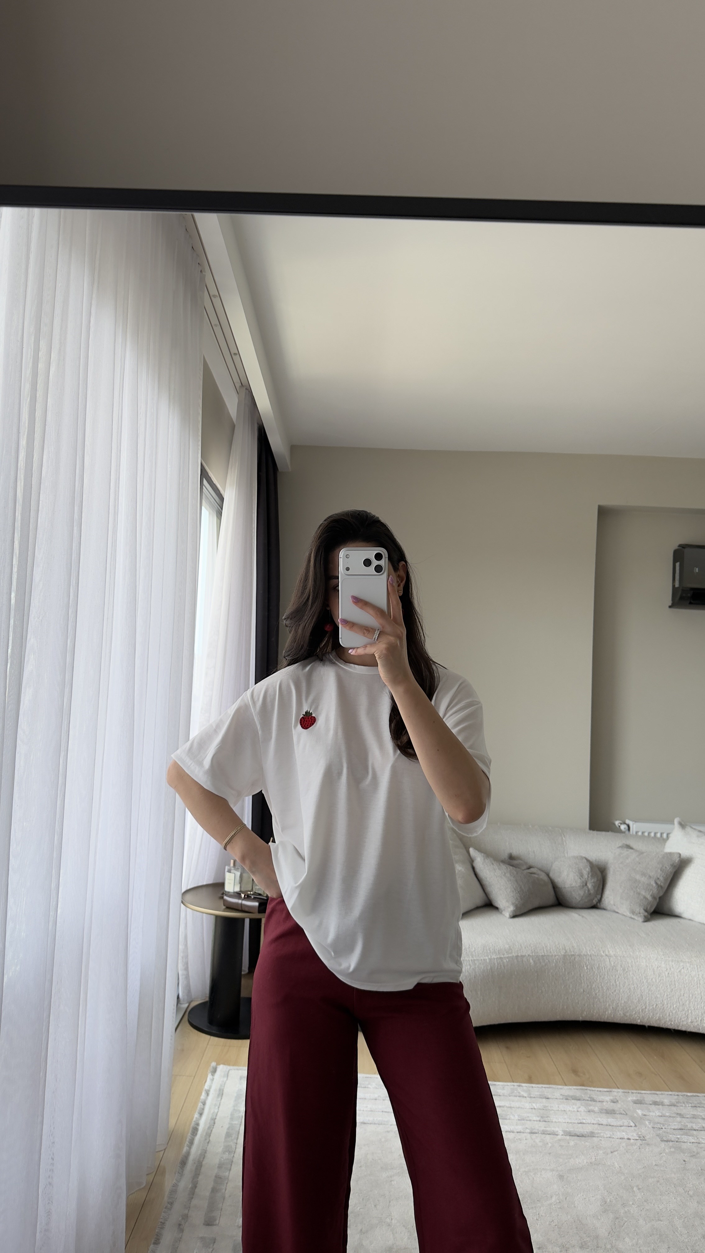 BORDO KETEN CEPLİ PANTOLON
