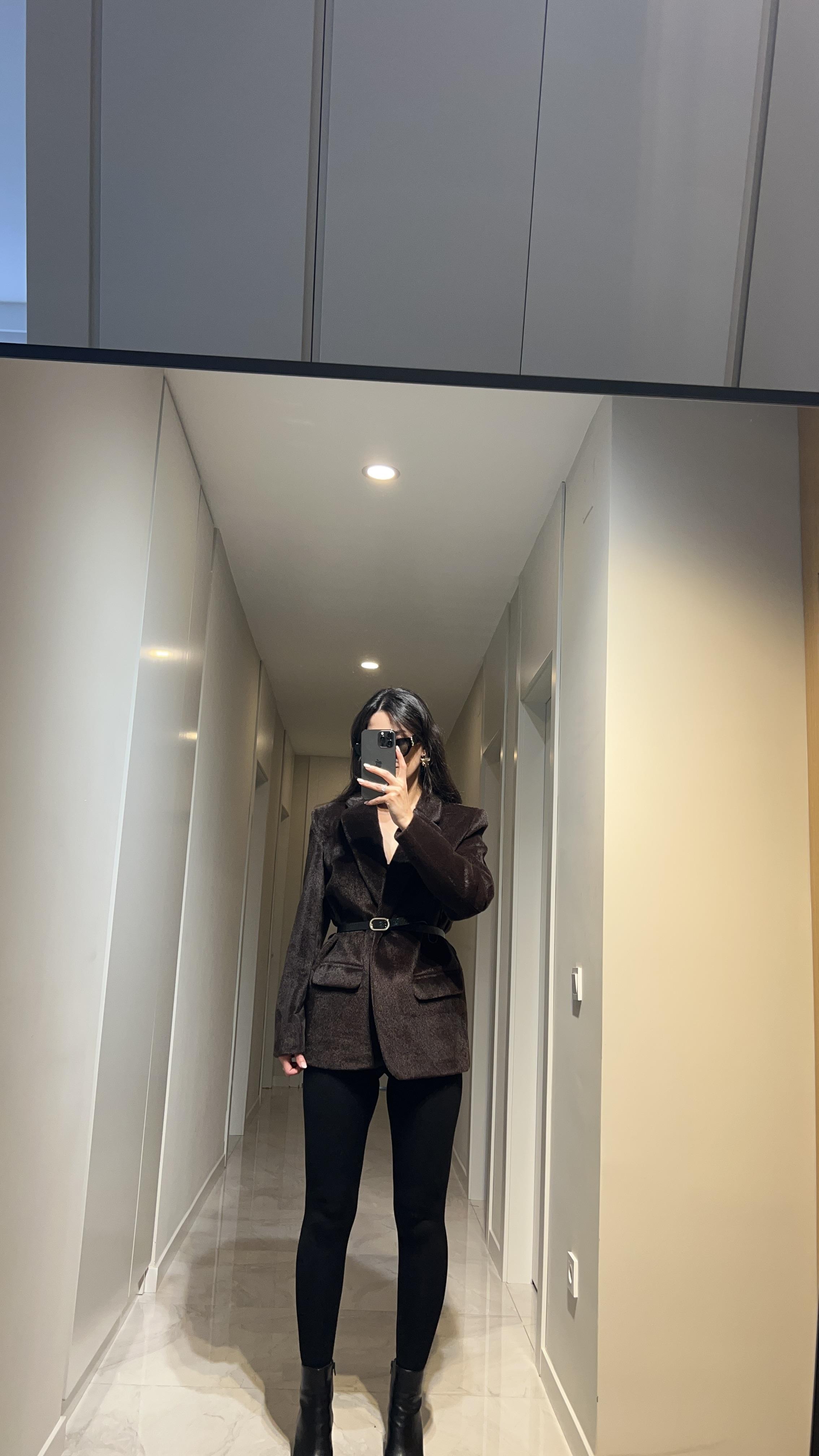 Kesia Kürk Dokulu Acı Kahve Kemerli Blazer