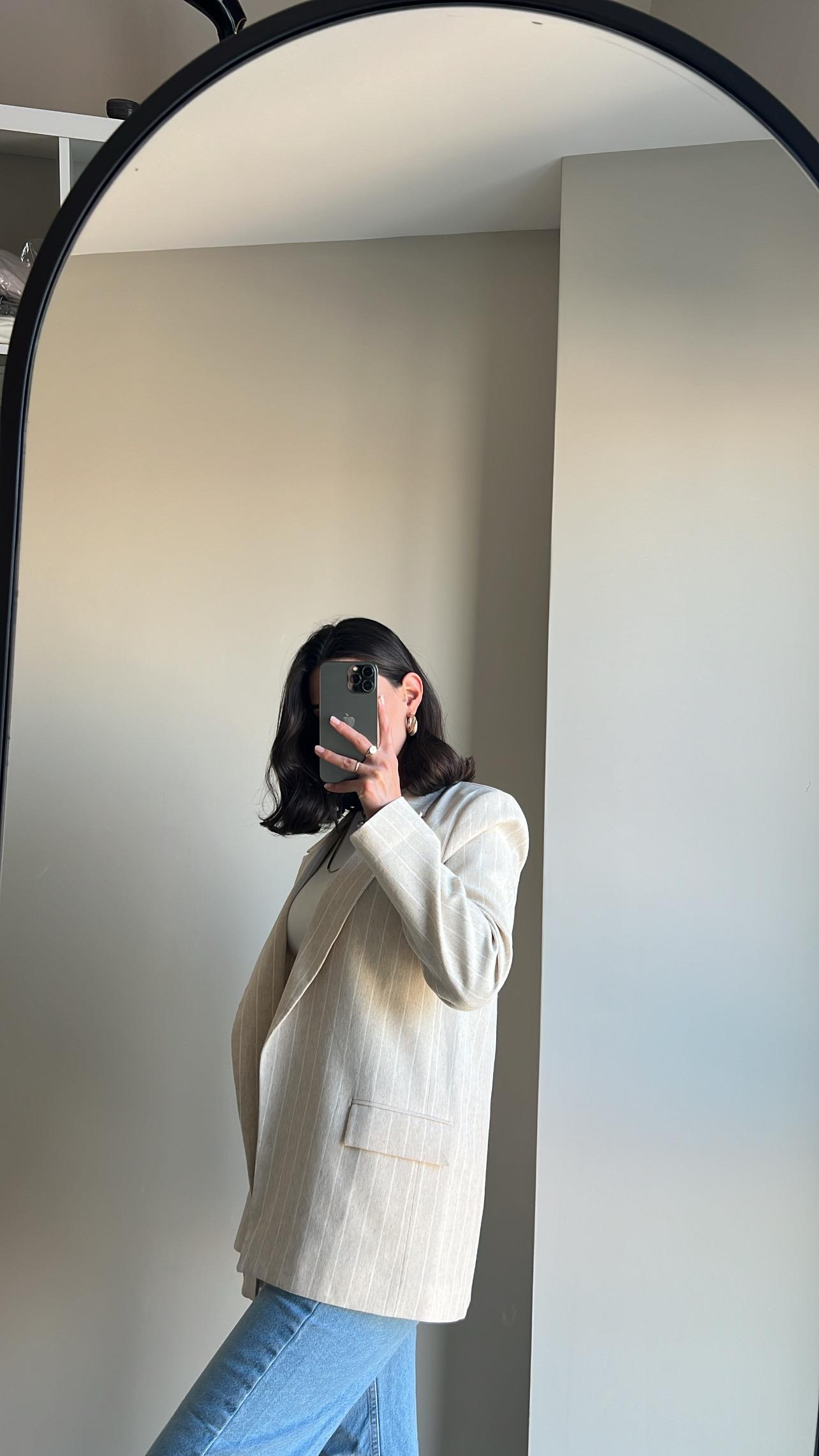 Desenli Keten Blazer