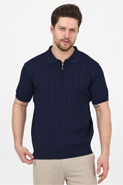 Erkek Yarım Fermuarlı Polo Yaka Triko T-shirt