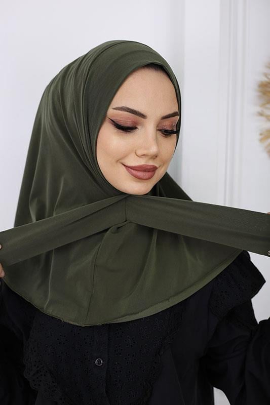 Çıtçıtlı Hijab Bone Haki
