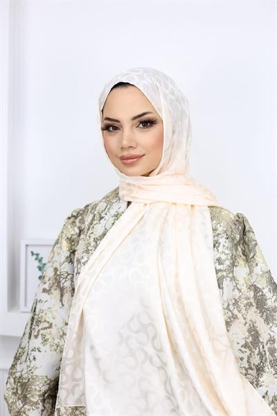Bloom Desen Jakar Şal Krem