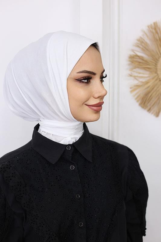 Çıtçıtlı Hijab Bone Beyaz