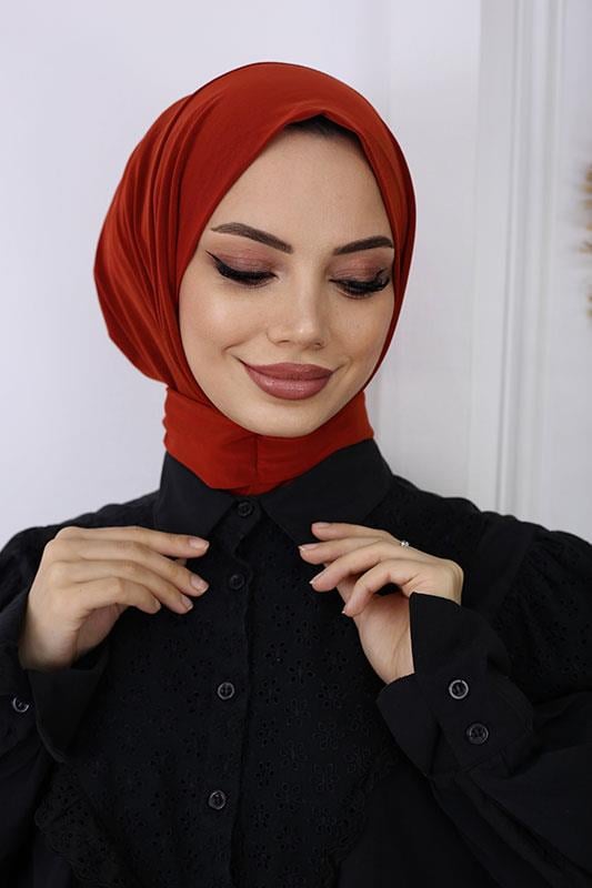 Çıtçıtlı Hijab Bone Kiremit