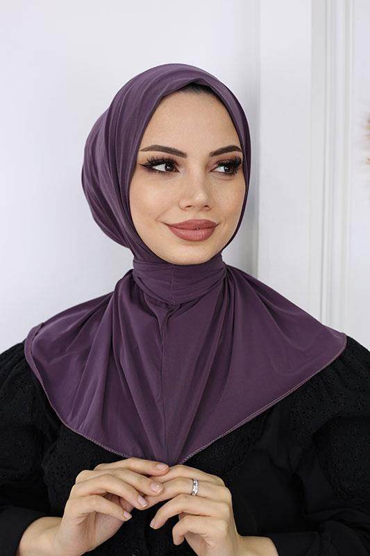 Çıtçıtlı Hijab Bone Pastel Mor