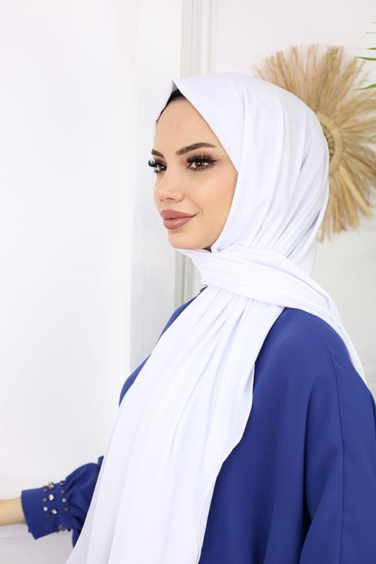 Lüks Medine İpeği Şal Beyaz