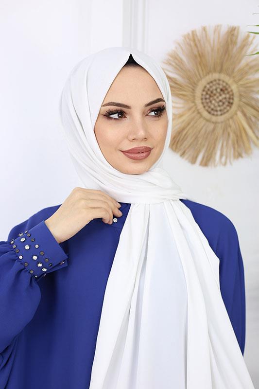 Lüks Medine İpeği Şal Kirli Beyaz