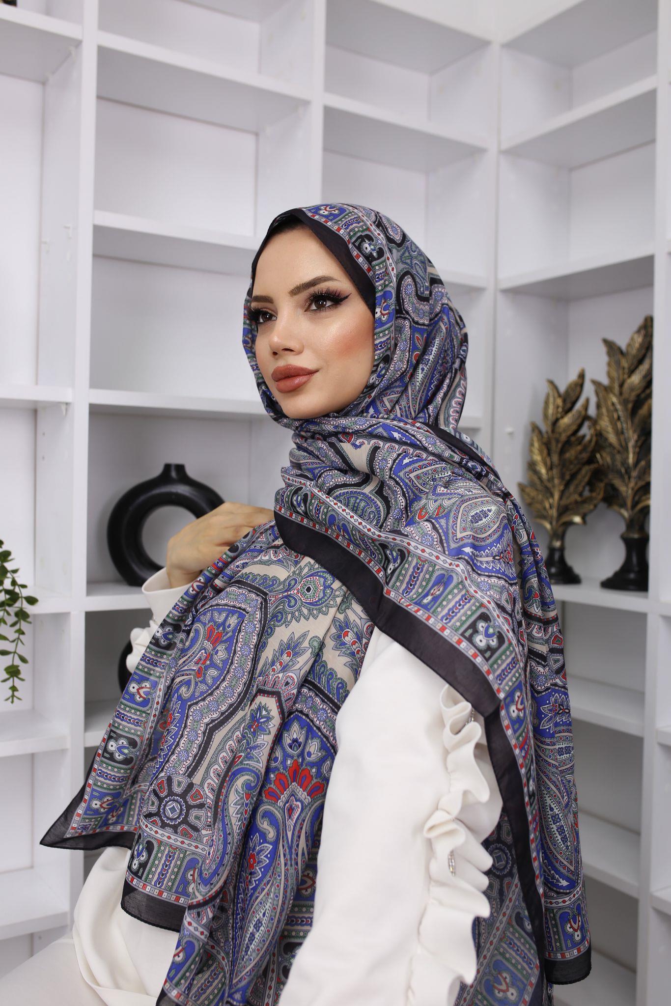 Retro Desen Pamuk Şal Feronis Scarf