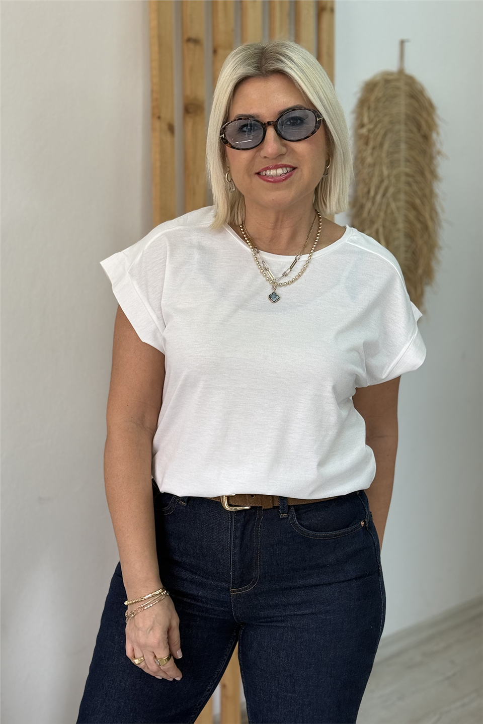 Beyaz Düşük Kol Basic Lycralı TshirtTSH26001205-BEYAZ-S