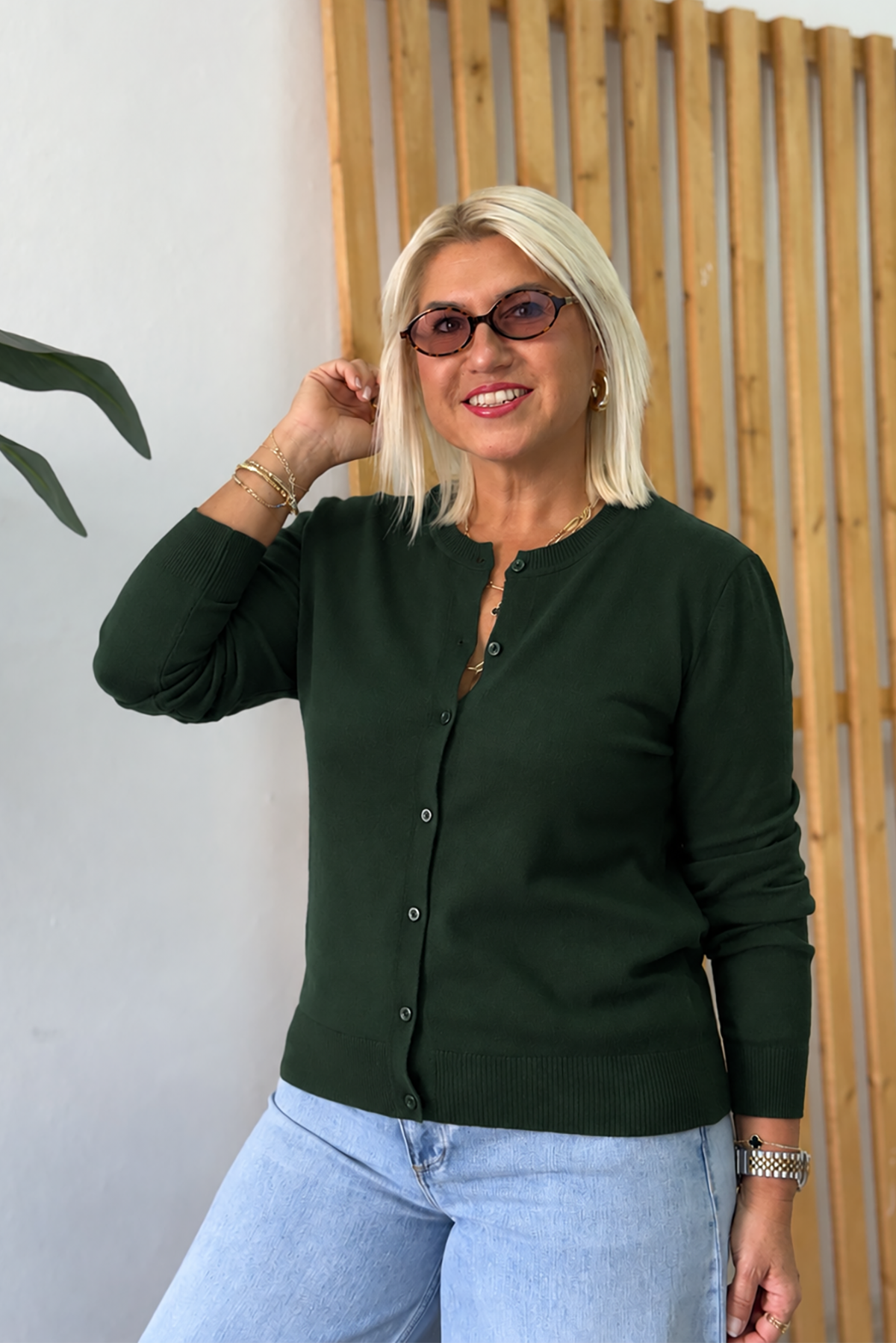 Haki Bisiklet Yaka Basic Düğmeli HırkaHRK202600113-HAKI-STD