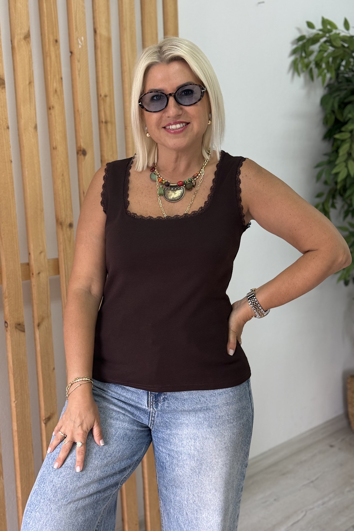 Kahve Kolsuz Pamuk Kolyeli Etek Ucu Fisto AtletUATL25020522-KAHVE-S