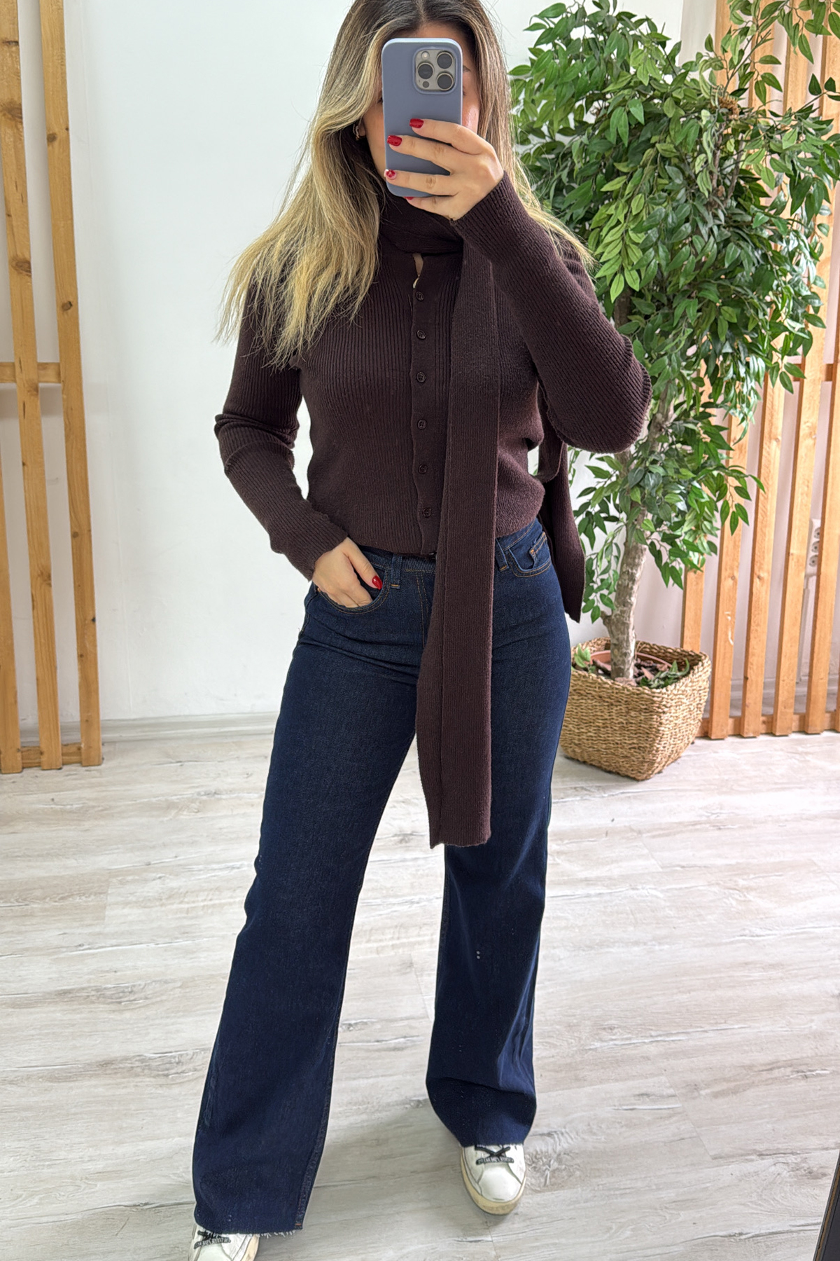 Lacivert Yüksek Bel Lycralı Bol Paça Jean PantolonAPNT20250953-LACIVERT-34