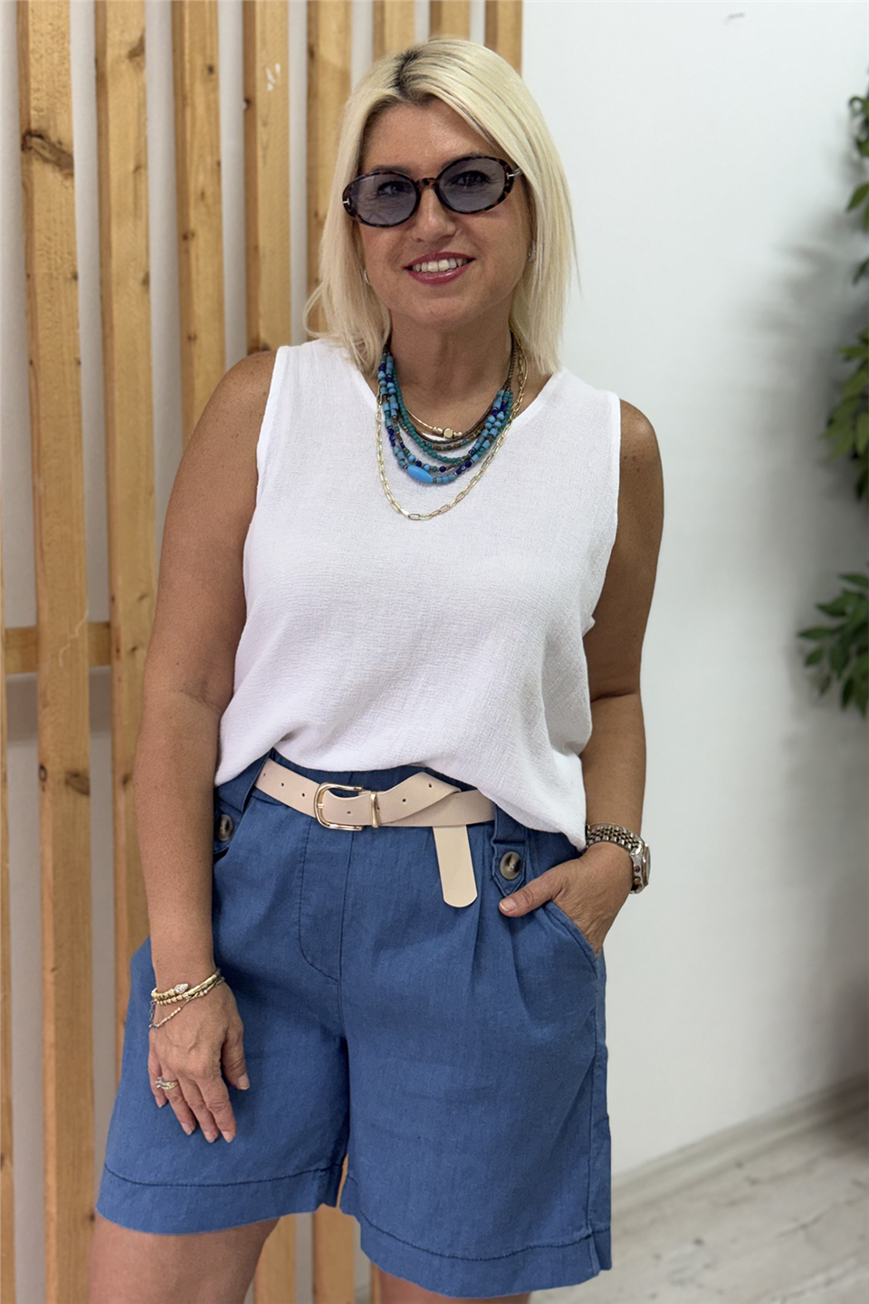 Mavi Beli Kemerli Lycralı Denim İthal ŞortASR25020530-MAVI-STD