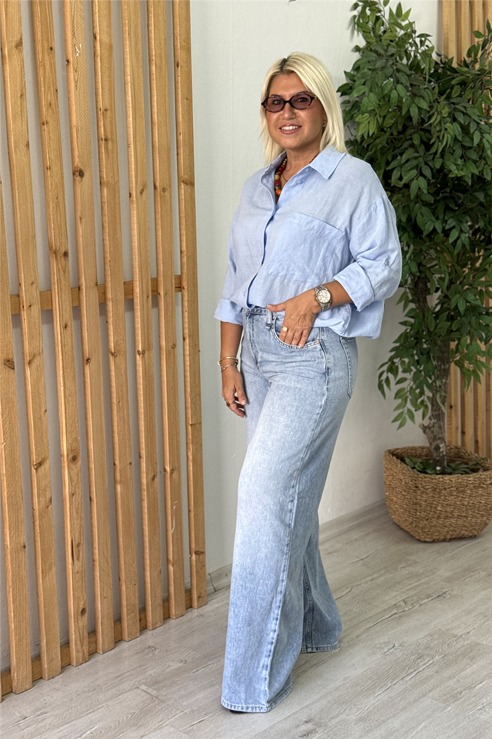 Mavi Bol Paça İnce Denim PantolonAPNT20250989-MAVI-34