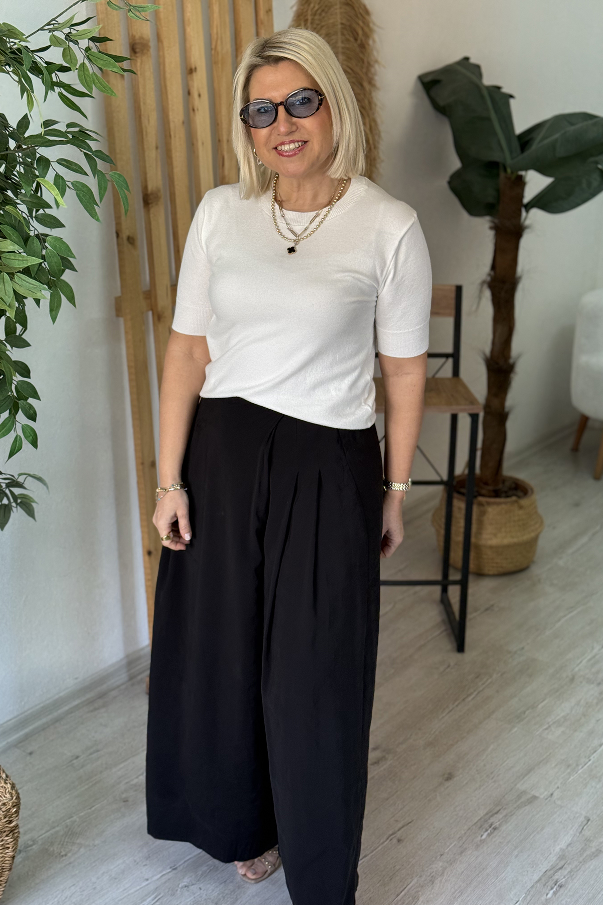 Siyah Tansel Beli Lastikli Bol Paça Etek PantolonAPNT20250956-SIYAH-S