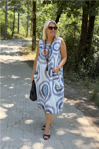 Bebe Mavisi Sarmal Desen Cepli Pamuk ElbiseELB26001063-BEBEMAVISI-STD
