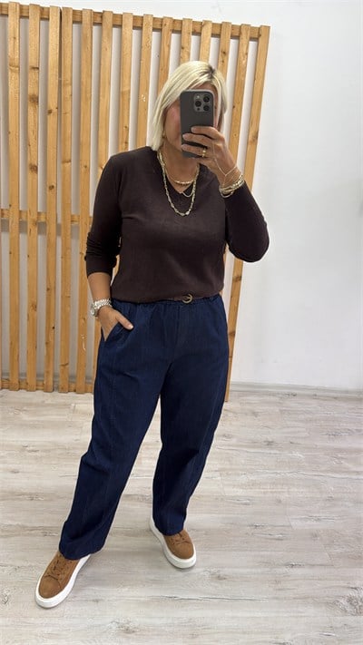 Beli Kemerli ithal Denim lycralı PantolonAPNT20250996-LACİVERT-STD
