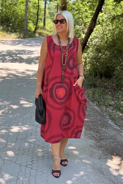 Bordo Sarmal Desen Cepli Pamuk ElbiseELB26001063-BORDO-STD