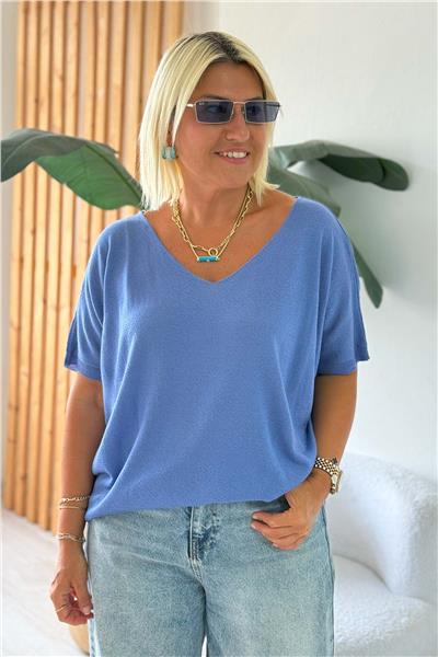 İndigo V Yaka Mevsimlik İnce TrikoUK22802012-INDIGO-STANDART