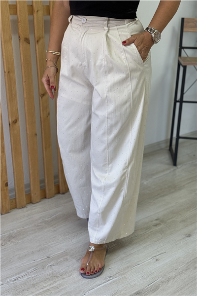 Krem Pul Baskılı Şalvar Model PantolonAPNT20250981-KREM-S