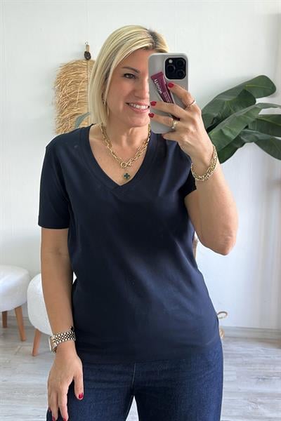 Lacivert V Yaka Basic Penye Lycralı TshirtUTS25002067-LACIVERT-S
