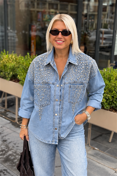 Mavi İşlemeli Denim GömlekGM20260059-MAVI-S