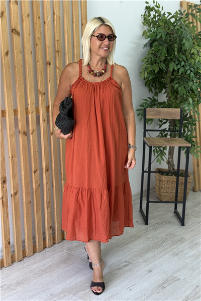 Tarçın Çapraz Askılı Astarlı Pamuk ElbiseELB26001100-TARCIN-STD
