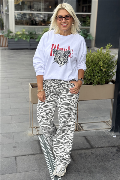 Zebra Zebra Desenli Kadın Jean PantolonAPNT20250992-ZEBRA-36