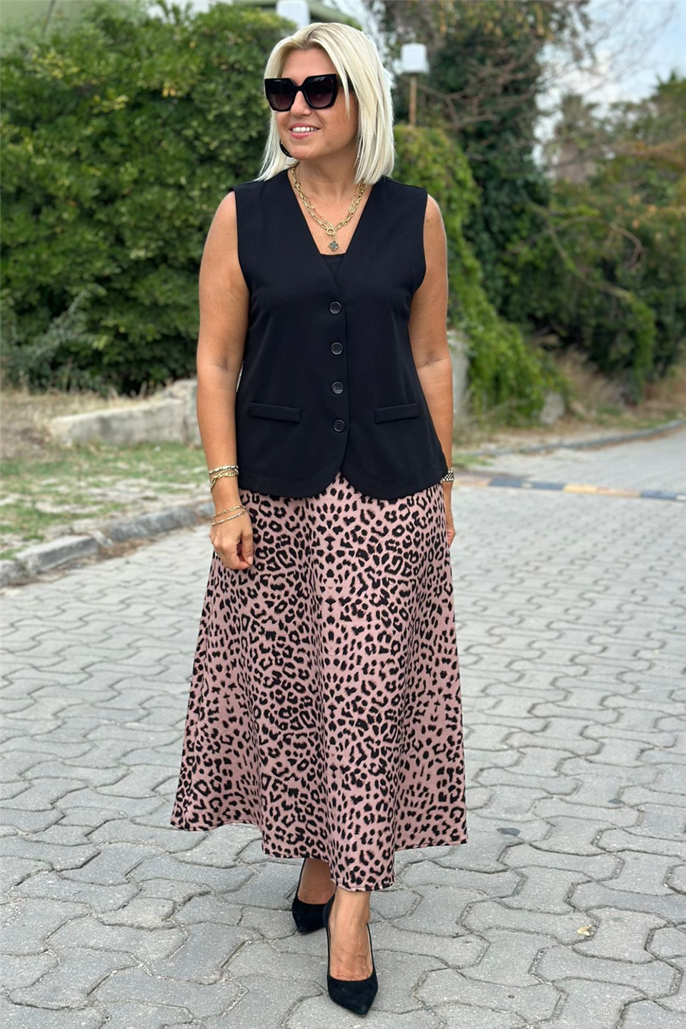 Beli Lastikli Saten Leopar EtekAY221060-KAHVERENGI-42