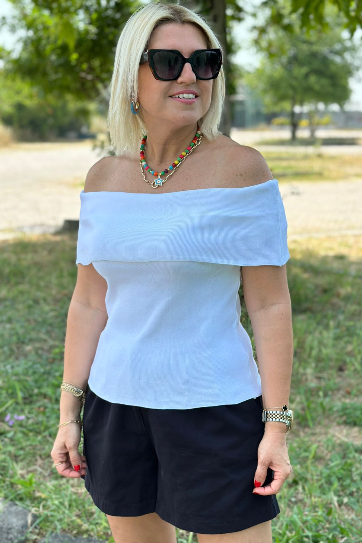 Beyaz Madonna Yaka Lycralı TrikoUK22802019-BEYAZ-STD