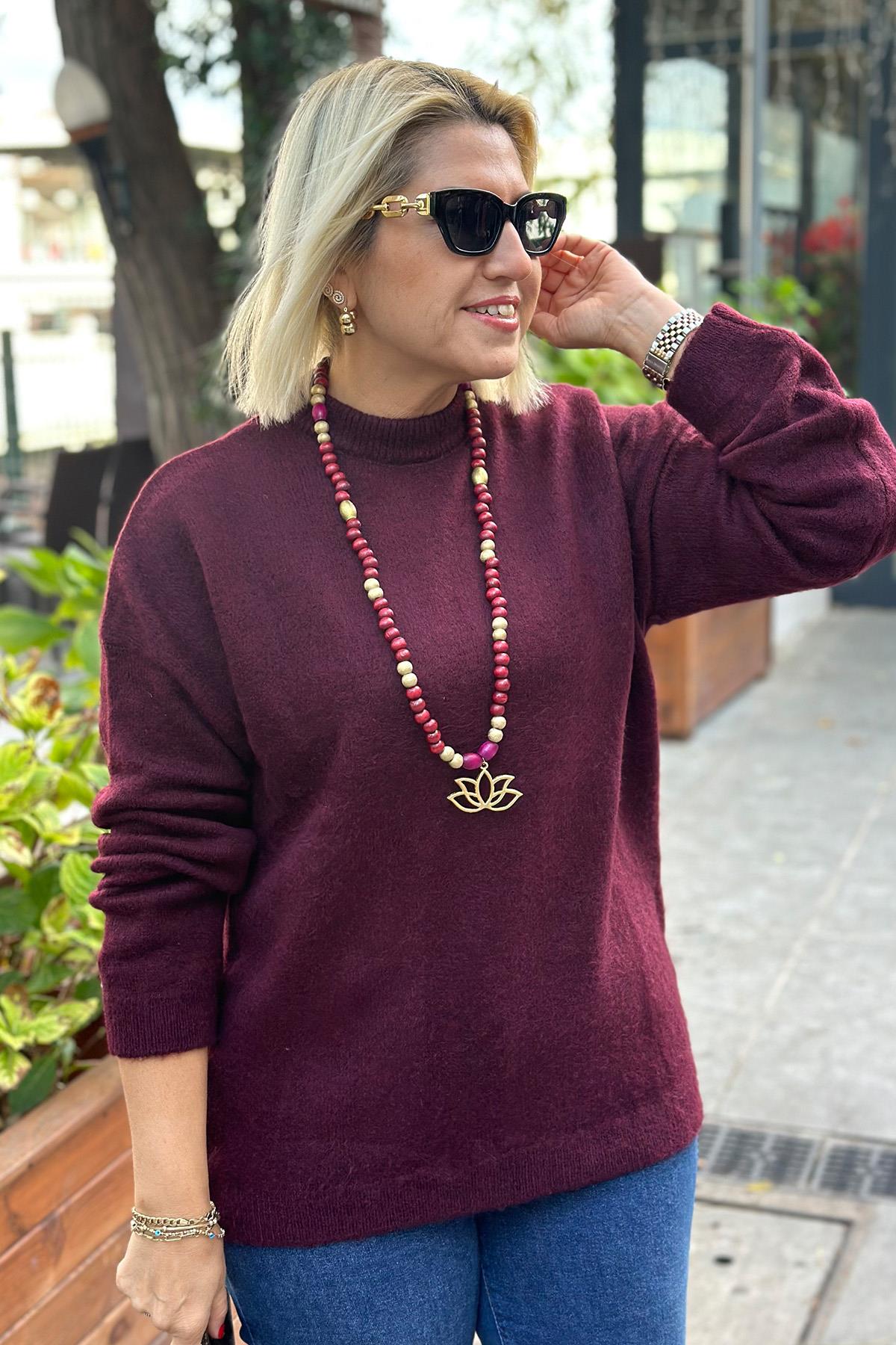 Bordo Bisiklet Yaka Yumoş TrikoUT24110917-BORDO-STD