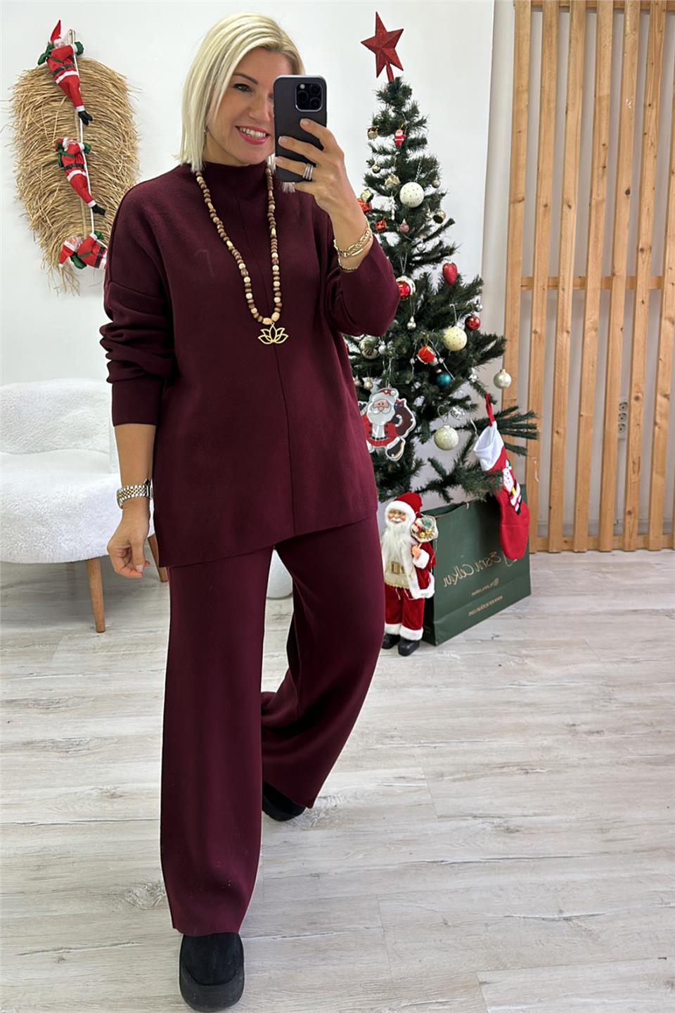Bordo Dik Yaka Triko TakımUK2260385-BORDO-STD