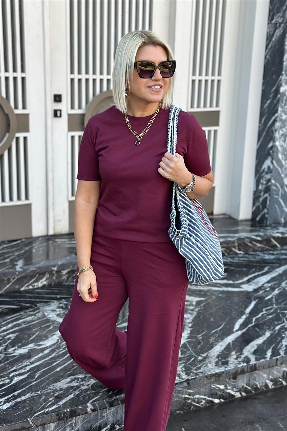 Bordo Kısa Kollu Tshirt Eşofman AltıUTK2501144-BORDO-S