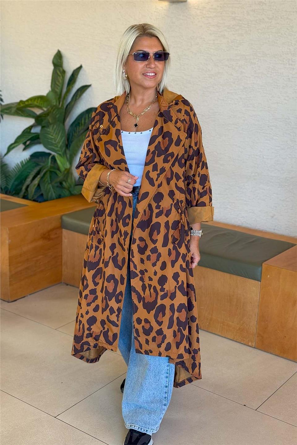 Camel Kamuflaj Desenli Verev Kesim YağmurlukDK229007-CAMEL-STD