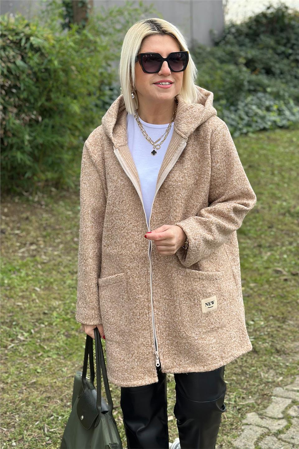 Camel Kapşonlu Cepli Astarsız Buklet CeketCKT2500121-CAMEL-STD