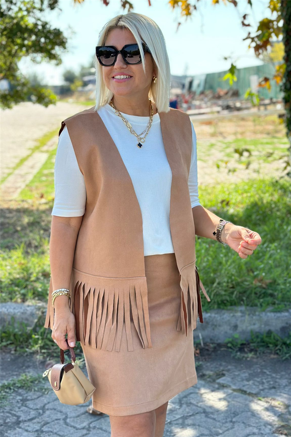 Camel Yelekli Süet İkili TakımUK2260378-CAMEL-42