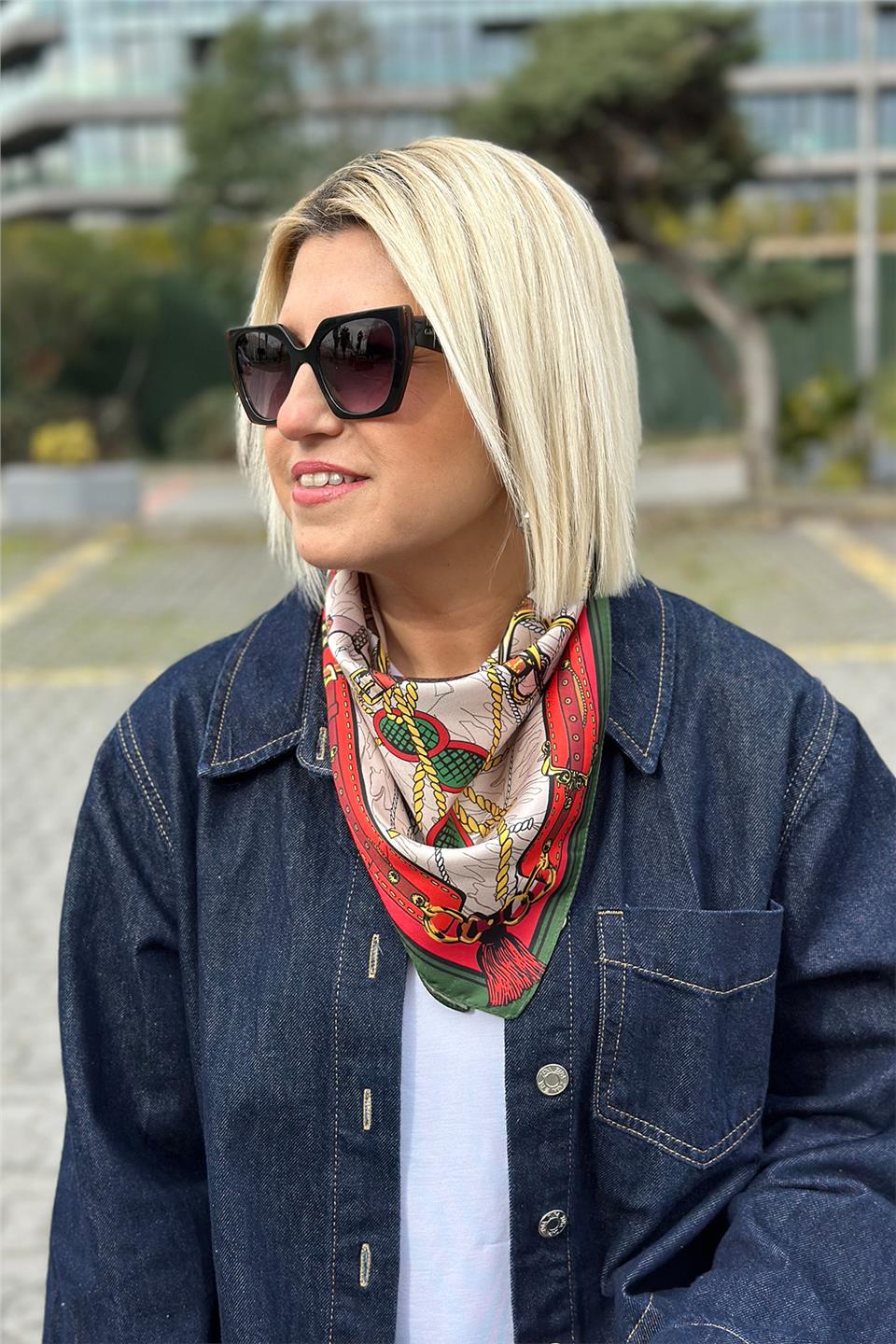 Çok Renkli Saten Desenli FularFLR2500120-COKRENKLI-STD
