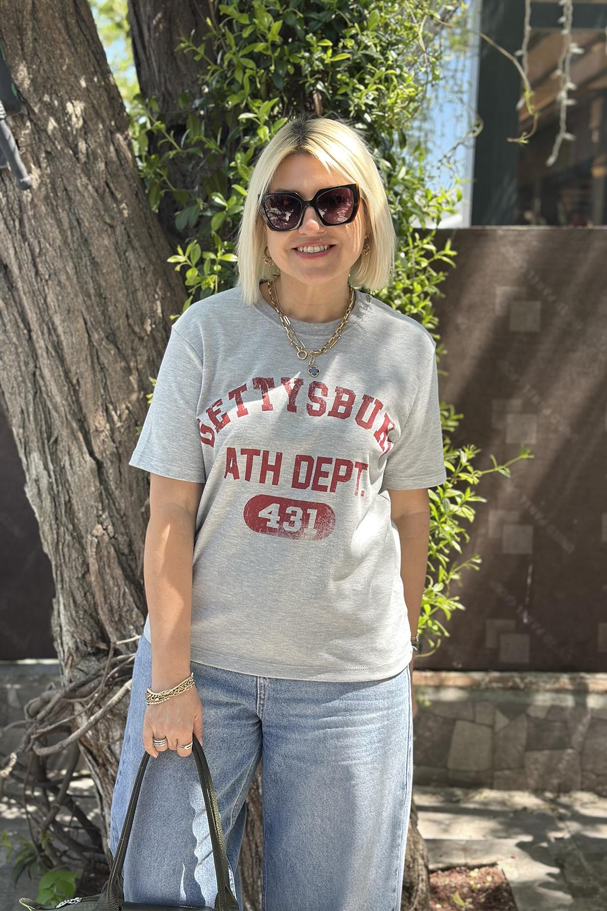 Gri Baskılı Penye TShirtUTS25002065-GRI-S