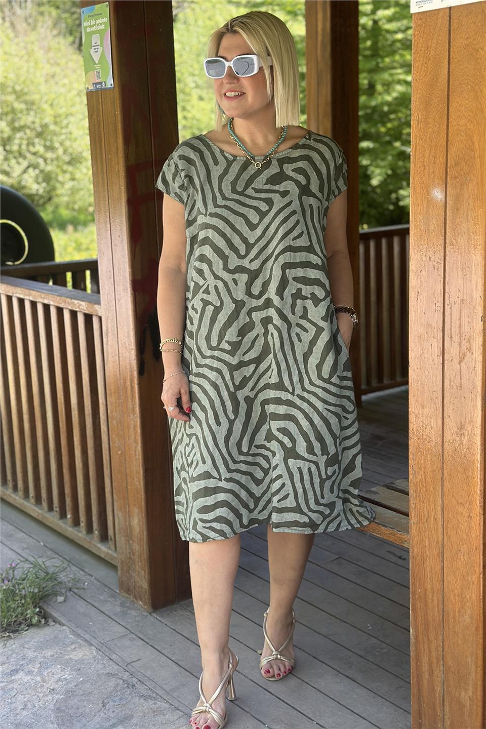 Haki Zebra Desen Keten ElbiseUK22321211241-HAKI-STD