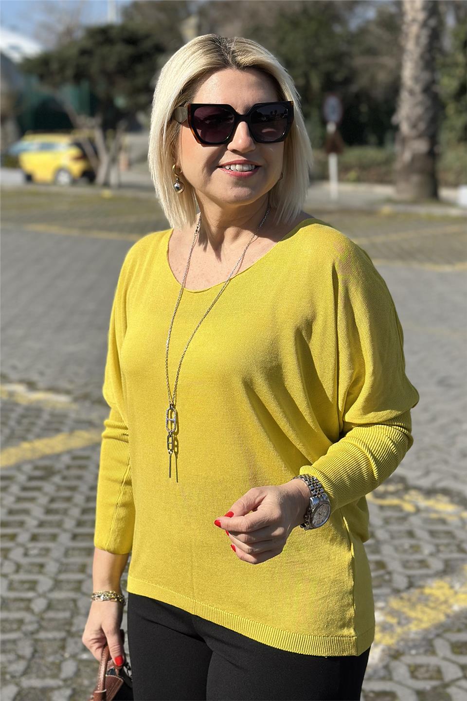 Hardal Kayık Yaka Yarasa Kol İnce TrikoUT24110975-HARDAL-STD