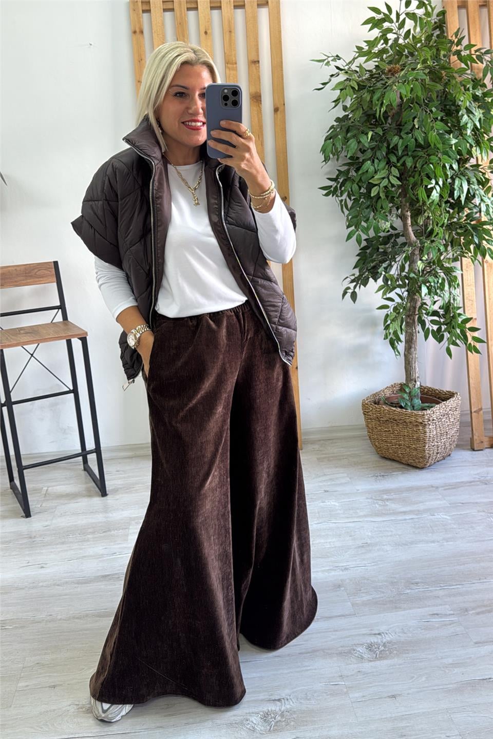 Kahverengi Beli Lastikli Bol Paça PantolonAPNT20250910-KAHVERENGI-STD