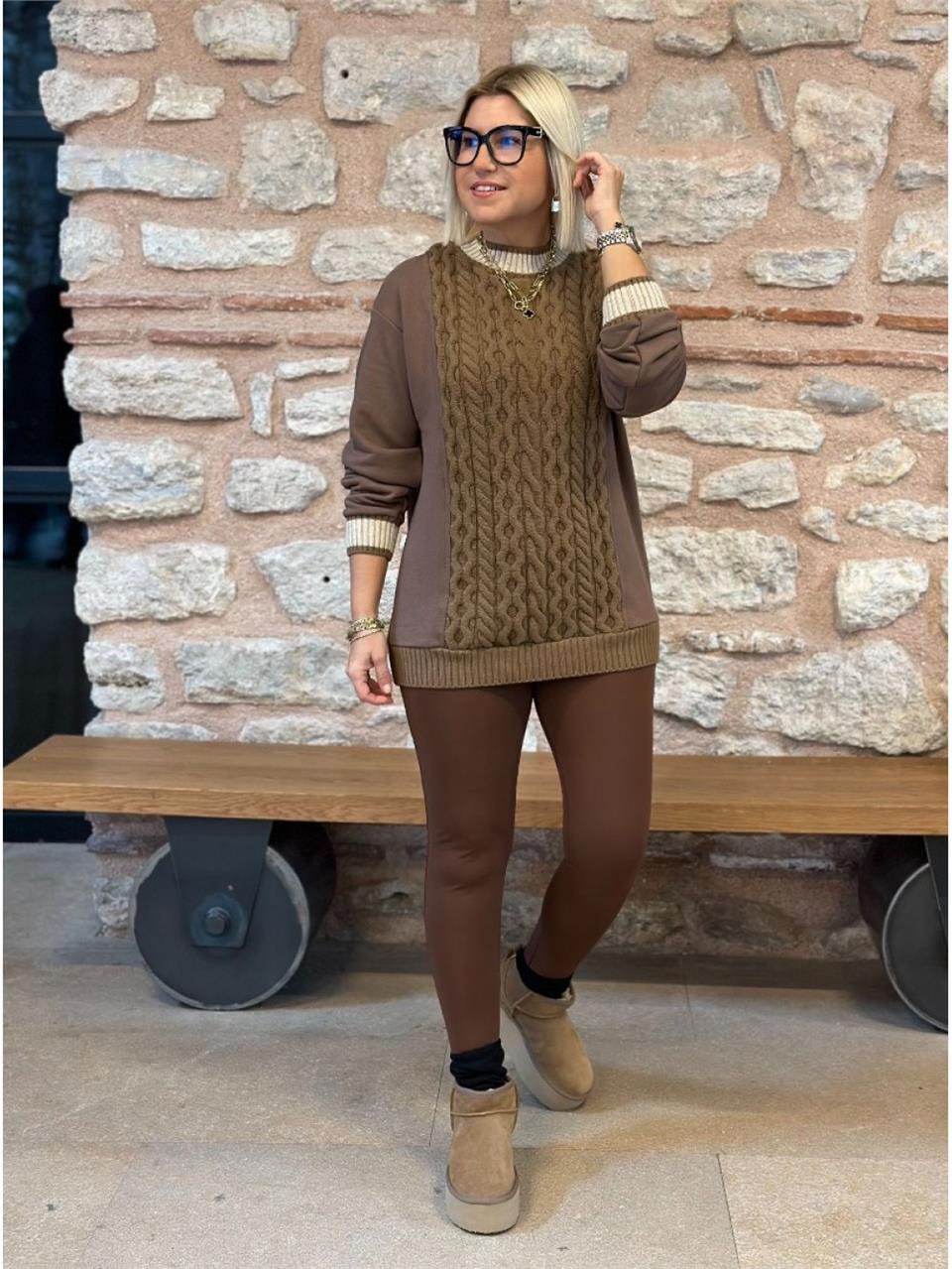 Kahverengi Tayt Pantolon UK226030-Kahverengi