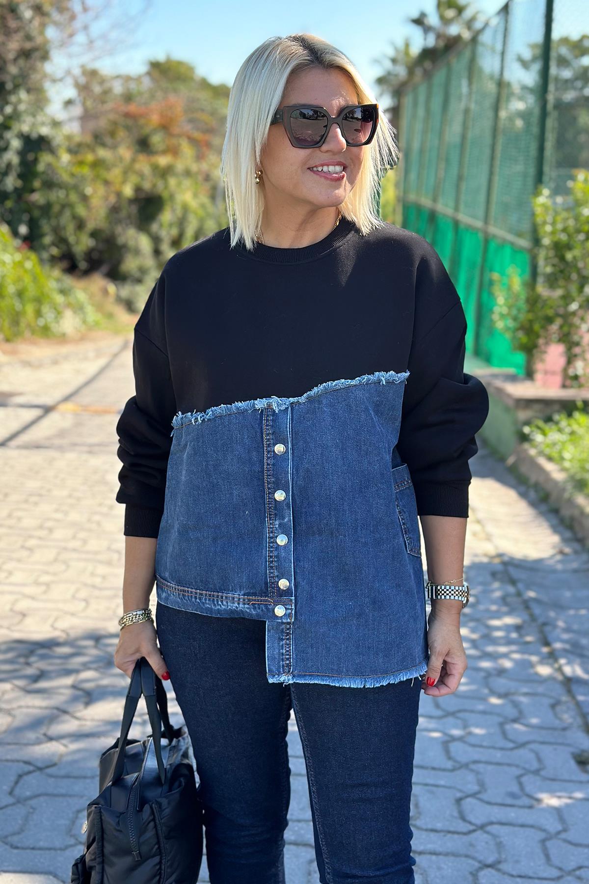 Kot Garnili Verev Kesim SweatshirtUK2250138-LACIVERT-S