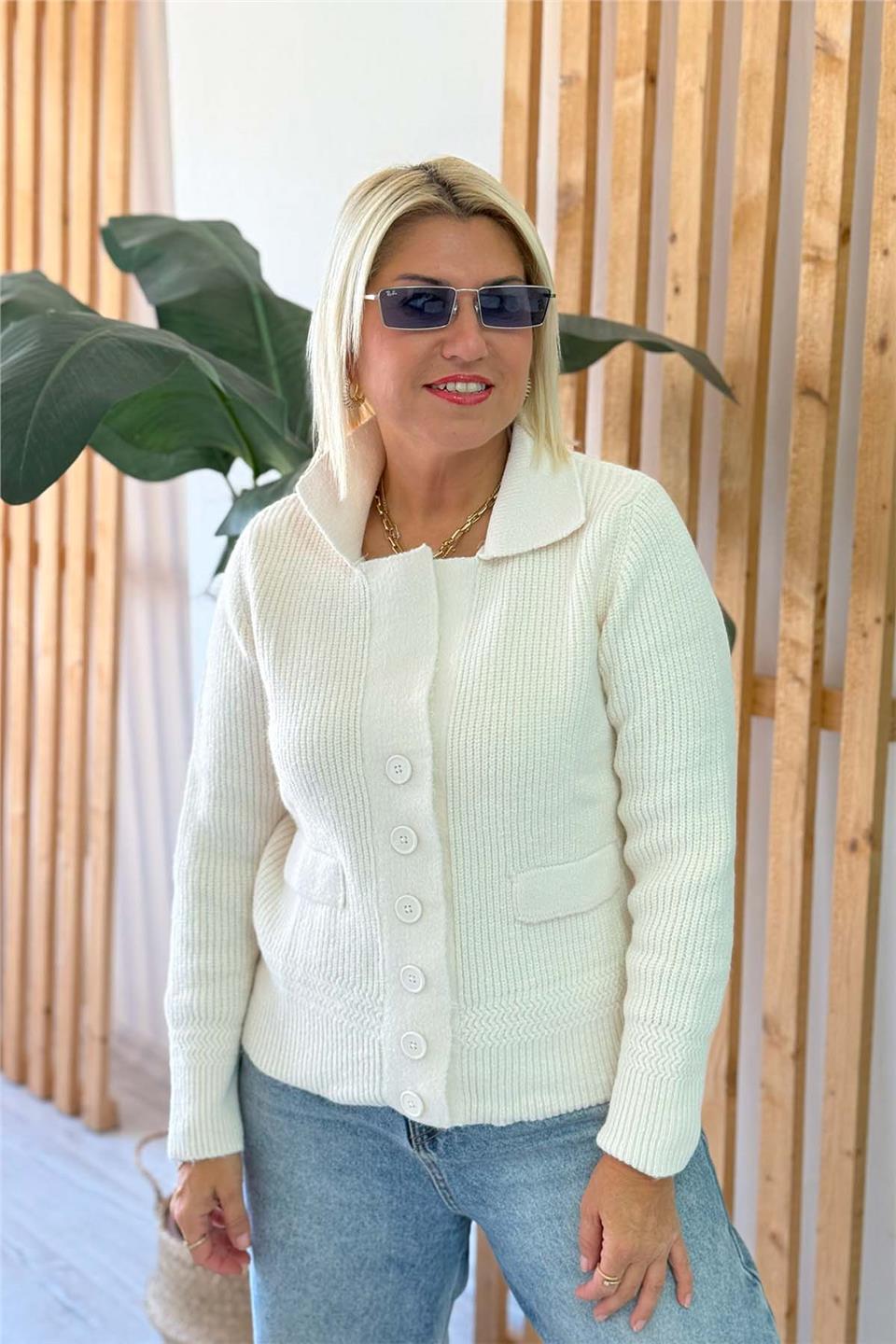Krem Polo Yaka Cepli HırkaDKH20250916-KREM-STD