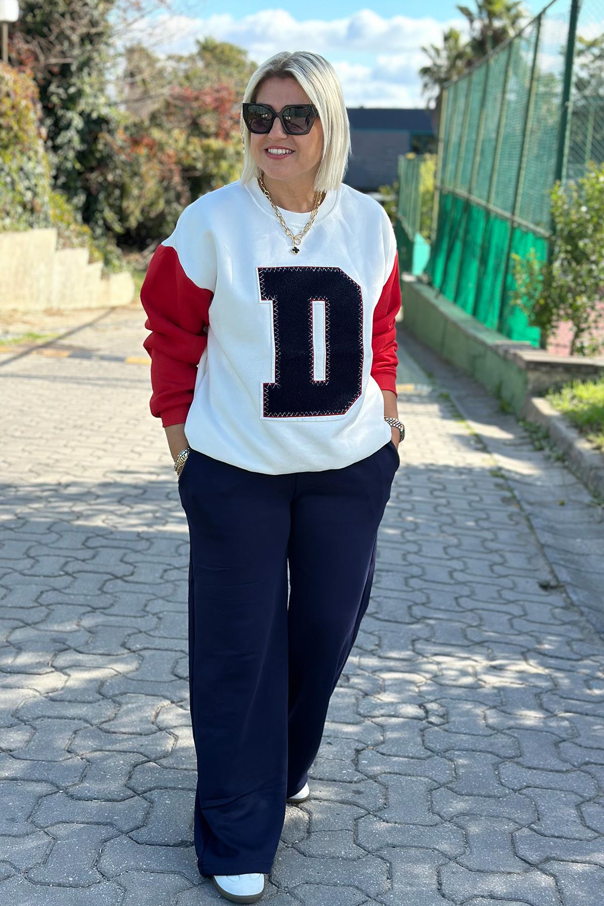 Lacivert Beli Lastikli Bol Paça Eşofman AltıUK224048107-LACIVERT-S