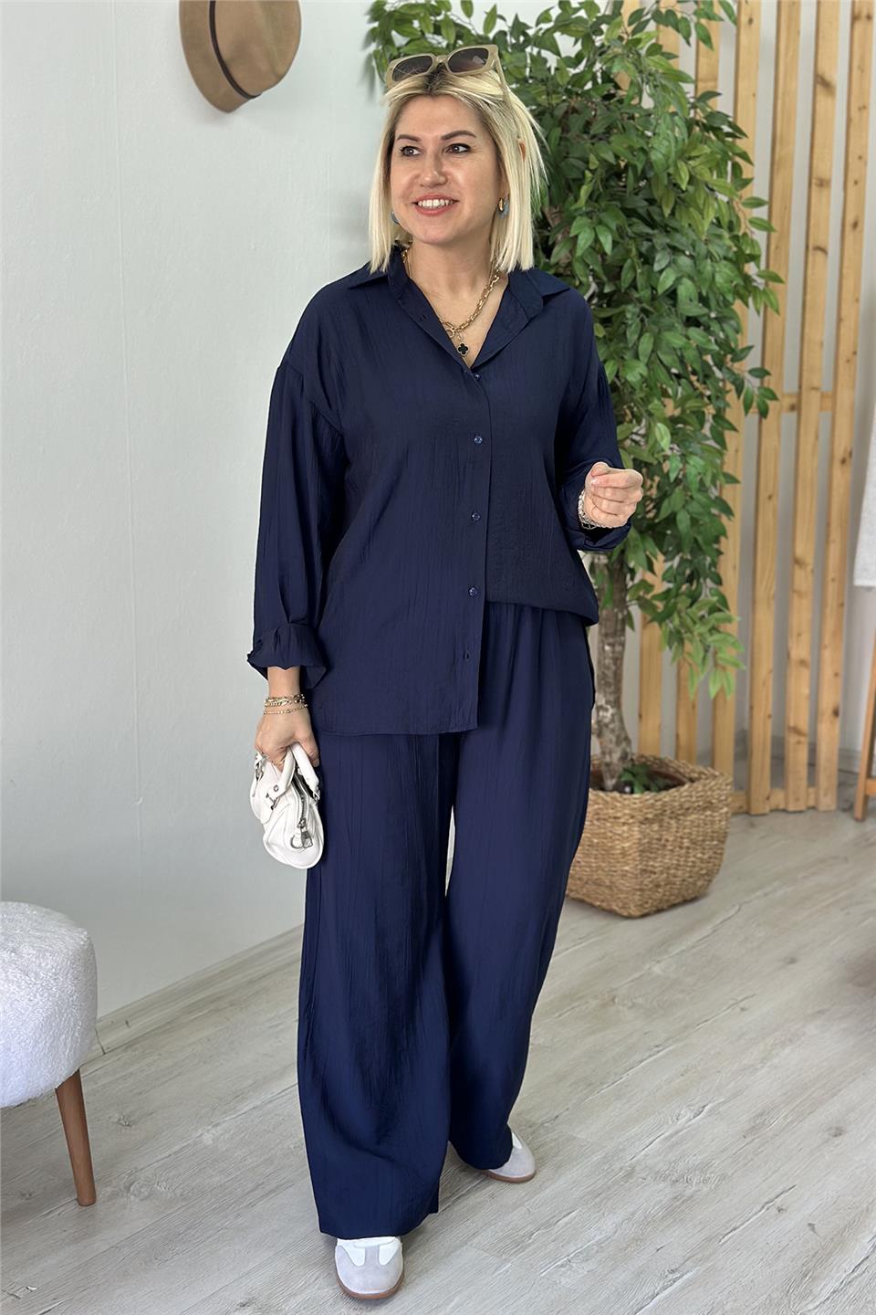 Lacivert Kırınkıl Gömlekli Pantolon TakımUTK2501153-LACIVERT-S
