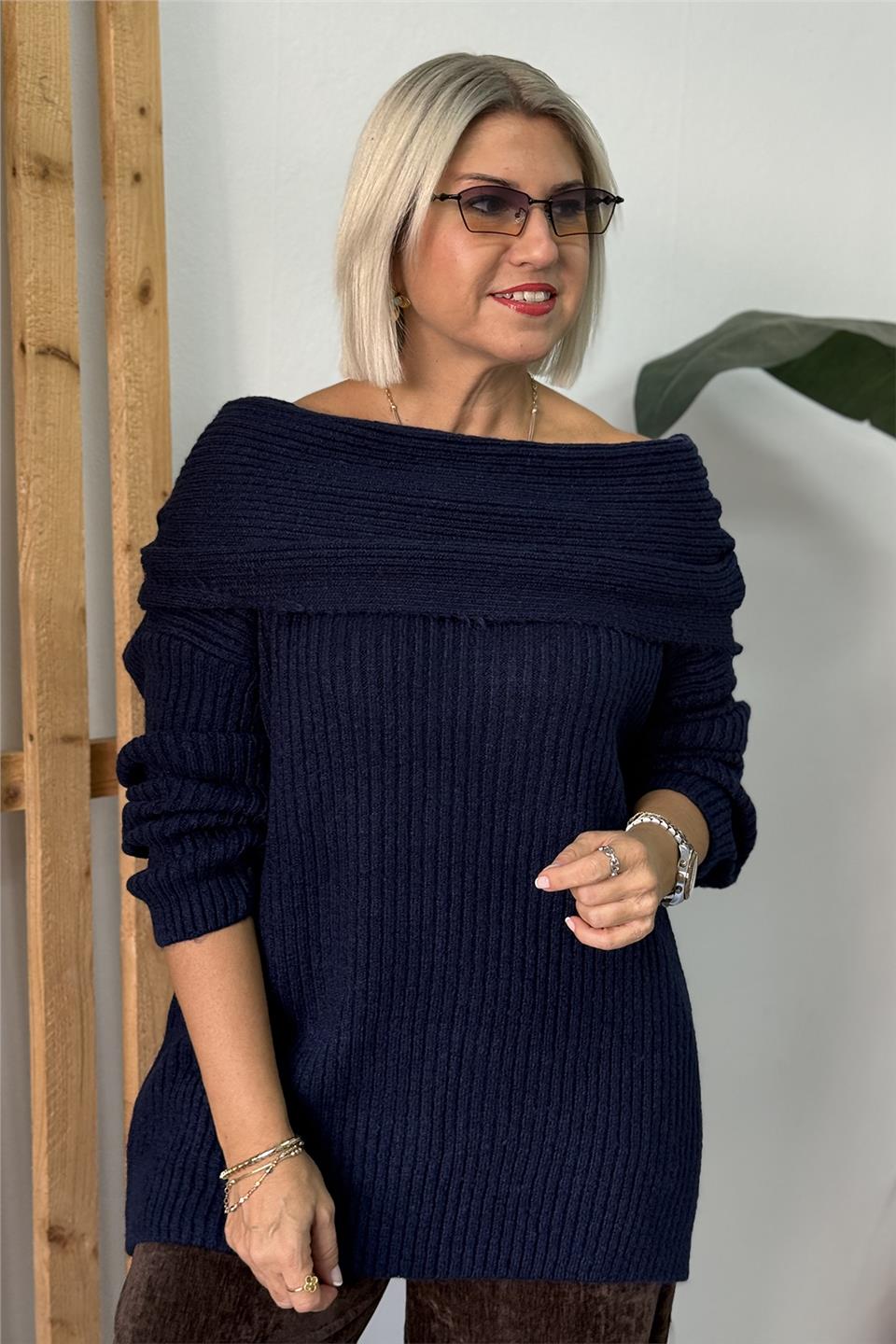 Lacivert Madonna Yaka Örme Tunik KazakUT24111005-LACIVERT-STD