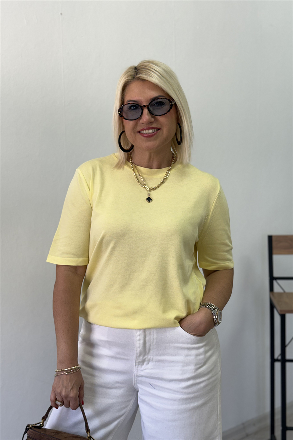 Limon Bisiklet Yaka Kısa Kol Mevsimlik TrikoUT24110969-LIMON-STD