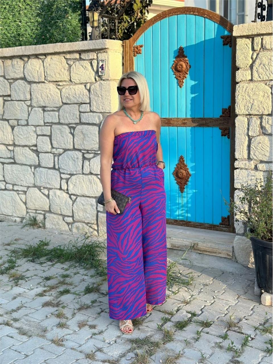 Mor Straplez Beli Lastikli Viskon Tulum AY217032-Mor